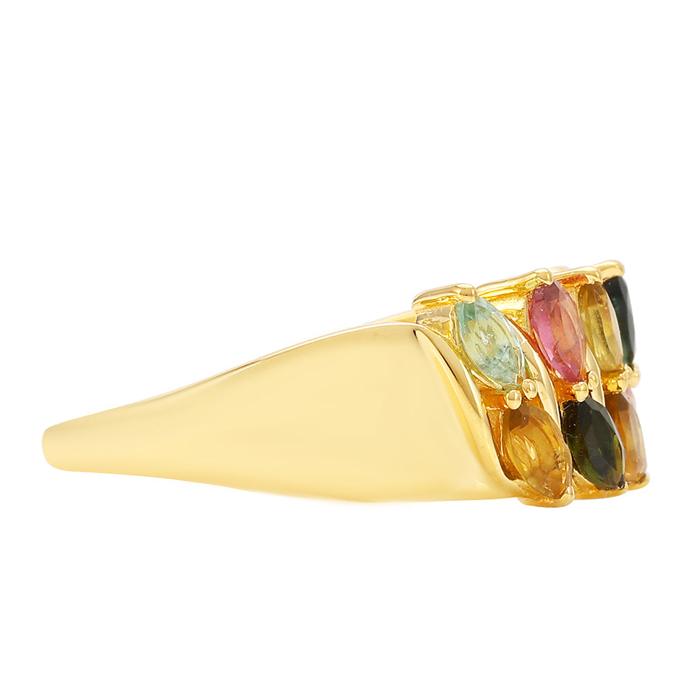 Goldplattierter Silberring mit regenbogenfarbenem Turmalin aus Pelmadulla
