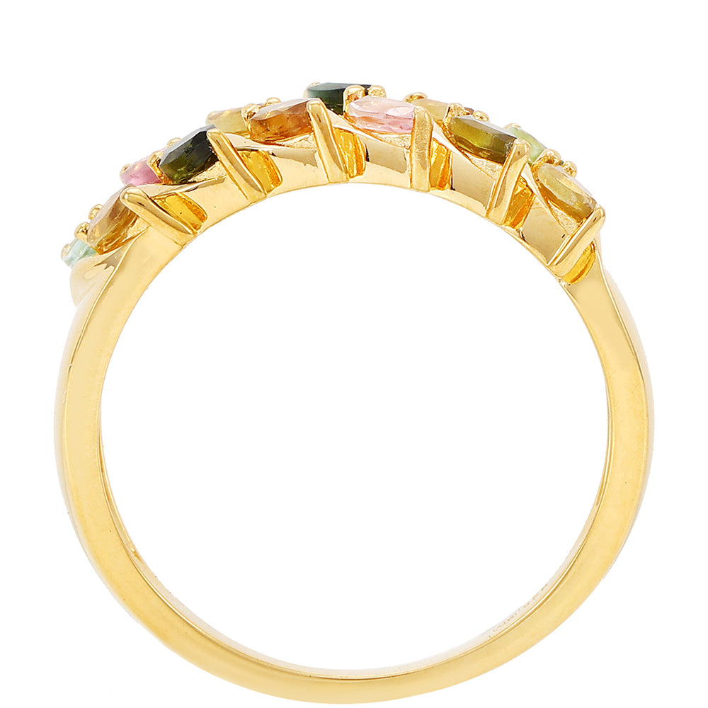 Goldplattierter Silberring mit regenbogenfarbenem Turmalin aus Pelmadulla