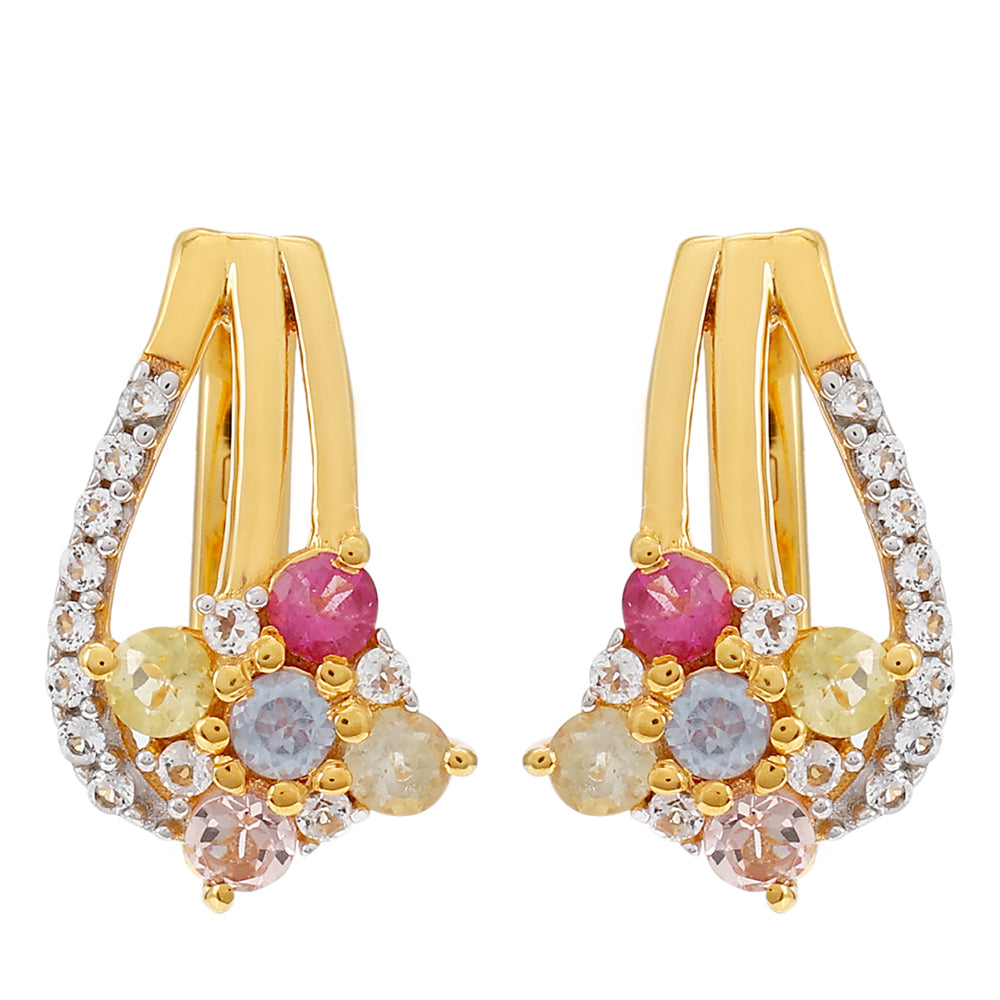 Goldplattierte Silberohrringe mit regenbogenfarbenem Turmalin aus Pelmadulla und weißem Topas