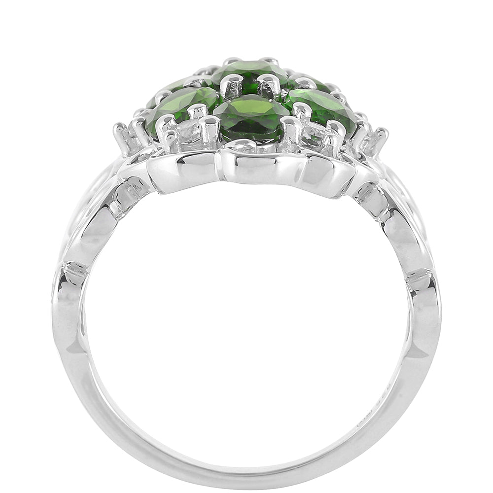 Silberring mit Chromdiopsid und weißem Topas