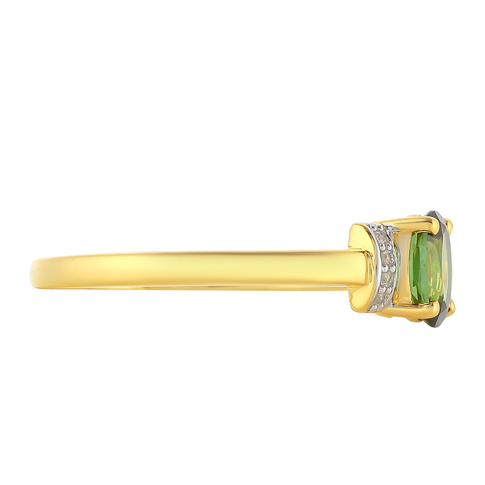 Goldplattierter Silberring mit grünem Turmalin und natürlichem Zirkon