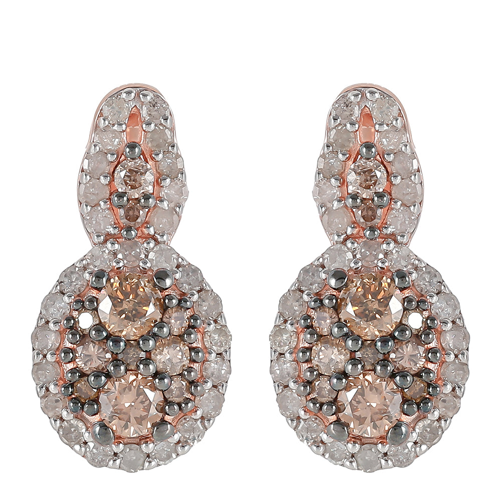 Rosevergoldete Silberohrringe mit Champagner-Diamant 1