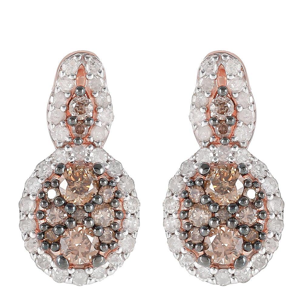 Rosevergoldete Silberohrringe mit Champagner-Diamant 3