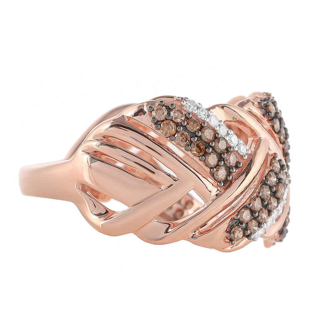 Rosevergoldeter Silberring mit Champagner-Diamant und weißem Diamant