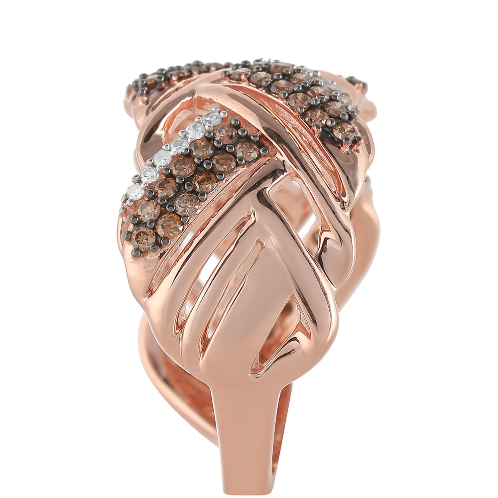 Rosevergoldeter Silberring mit Champagner-Diamant und weißem Diamant 7