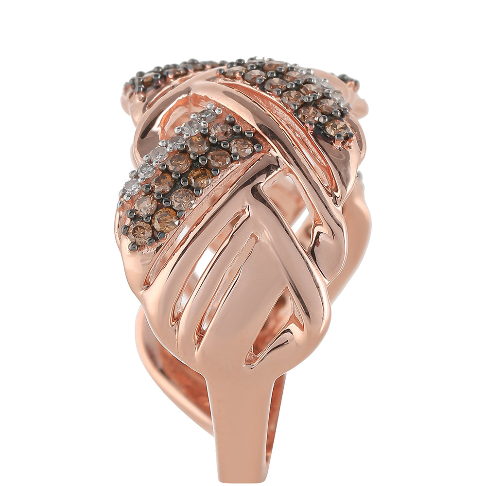 Rosevergoldeter Silberring mit Champagner-Diamant und weißem Diamant