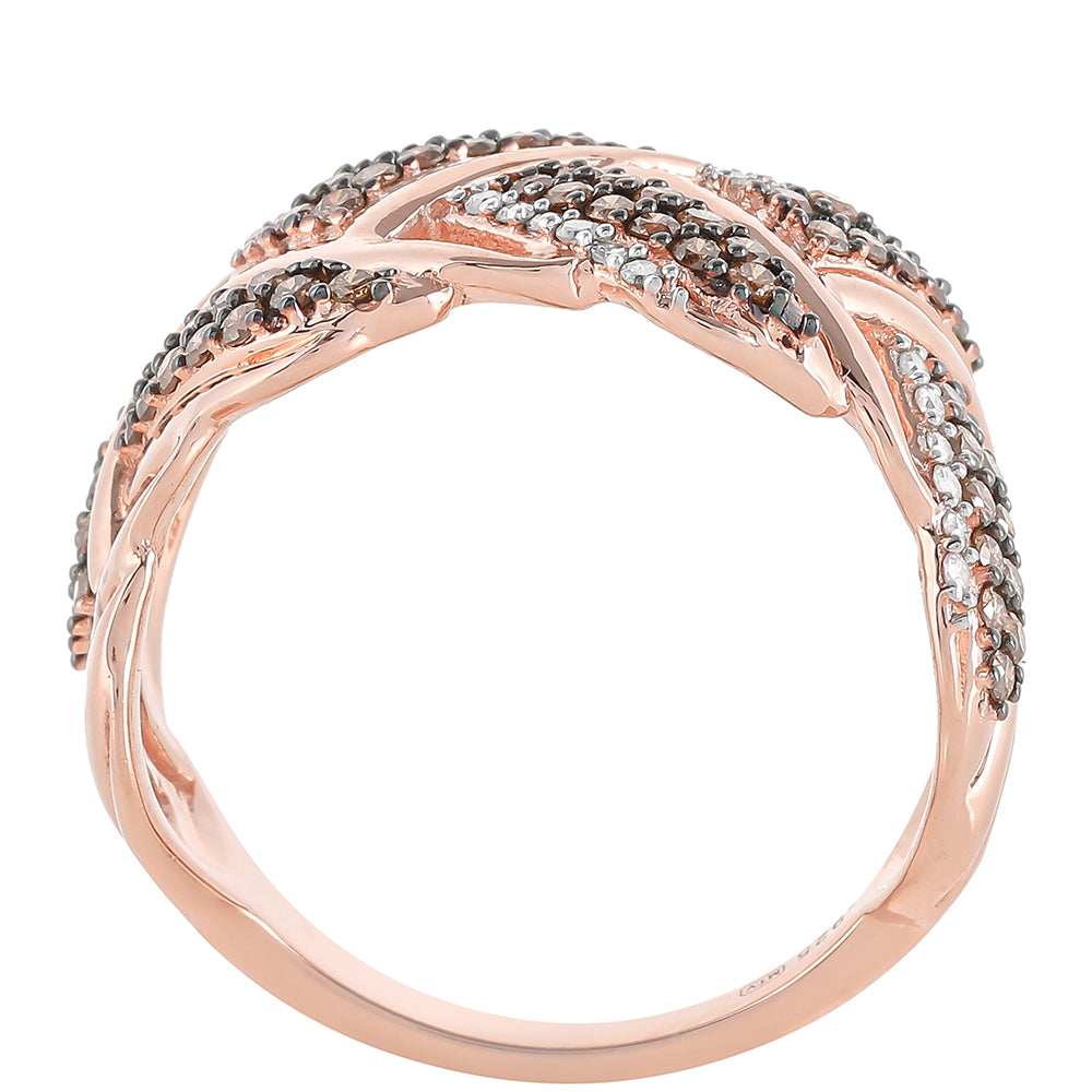 Rosevergoldeter Silberring mit Champagner-Diamant und weißem Diamant