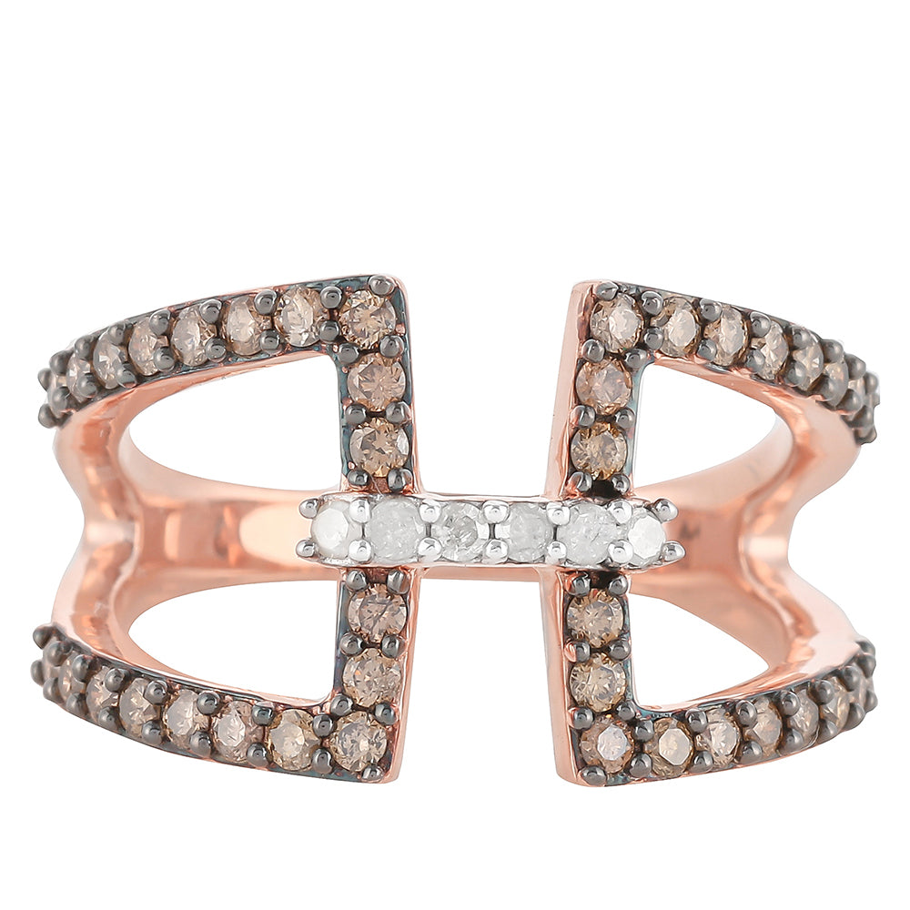 Rosevergoldeter Silberring mit Champagner-Diamant und weißem Diamant
