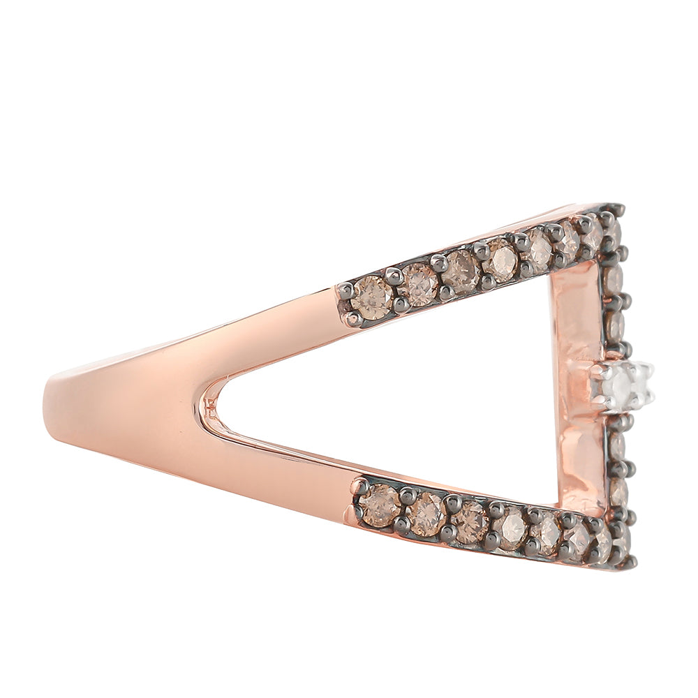 Rosevergoldeter Silberring mit Champagner-Diamant und weißem Diamant