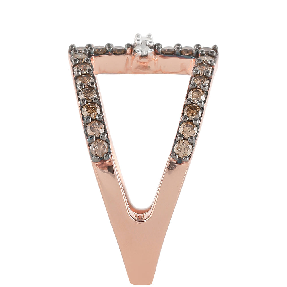 Rosevergoldeter Silberring mit Champagner-Diamant und weißem Diamant