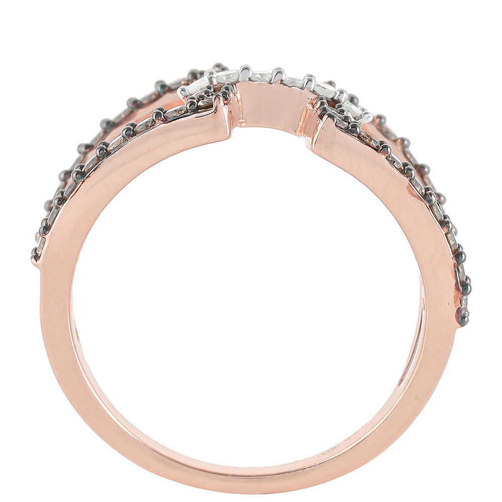 Rosevergoldeter Silberring mit Champagner-Diamant und weißem Diamant