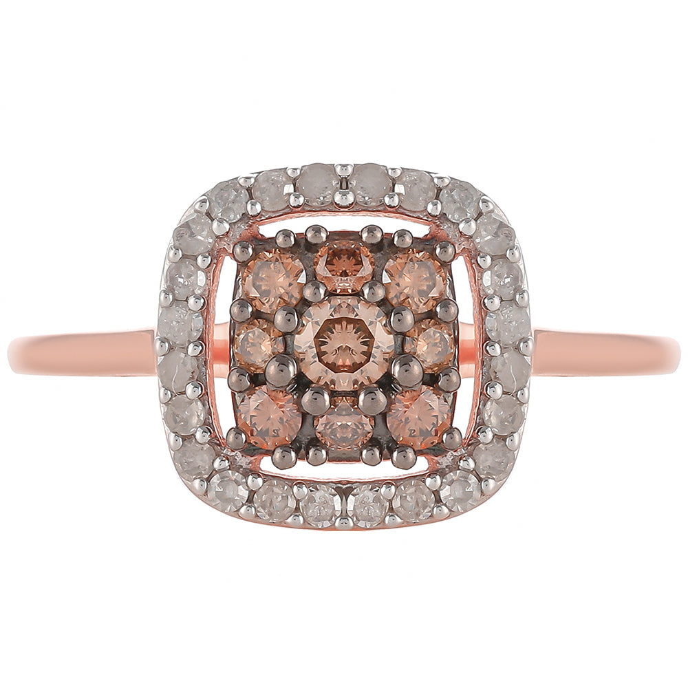 Rosevergoldeter Silberring mit Champagner-Diamant 1