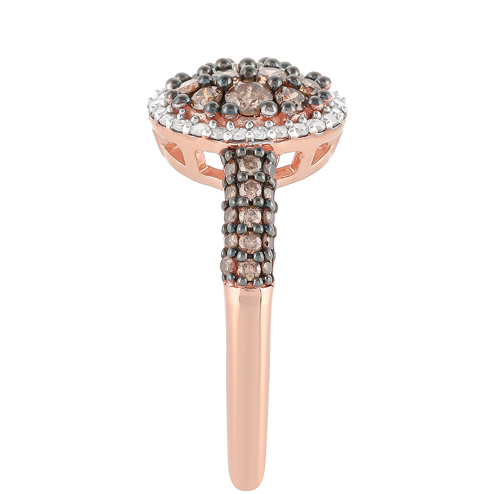 Rosevergoldeter Silberring mit Champagner-Diamant