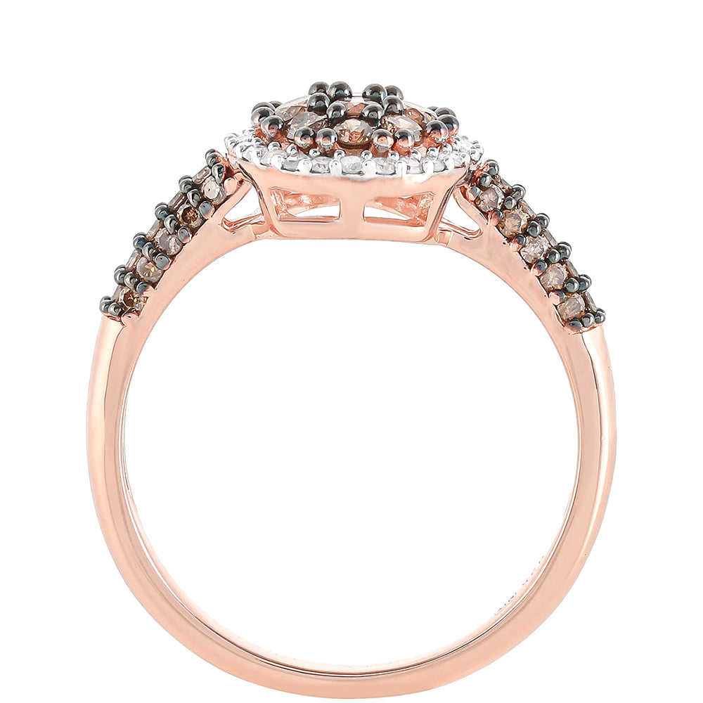 Rosevergoldeter Silberring mit Champagner-Diamant
