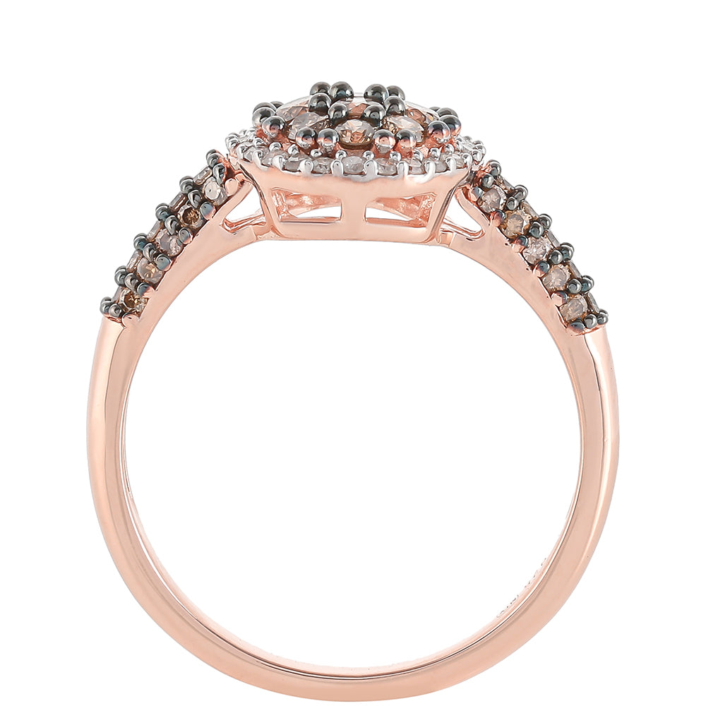 Rosevergoldeter Silberring mit Champagner-Diamant