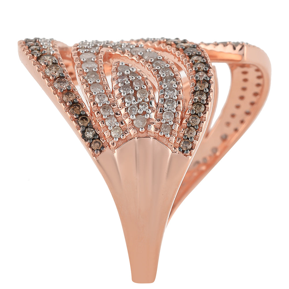 Rosevergoldeter Silberring mit Champagner-Diamant