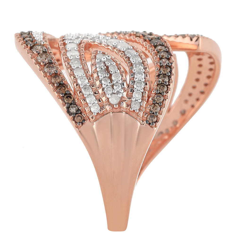 Rosevergoldeter Silberring mit Champagner-Diamant