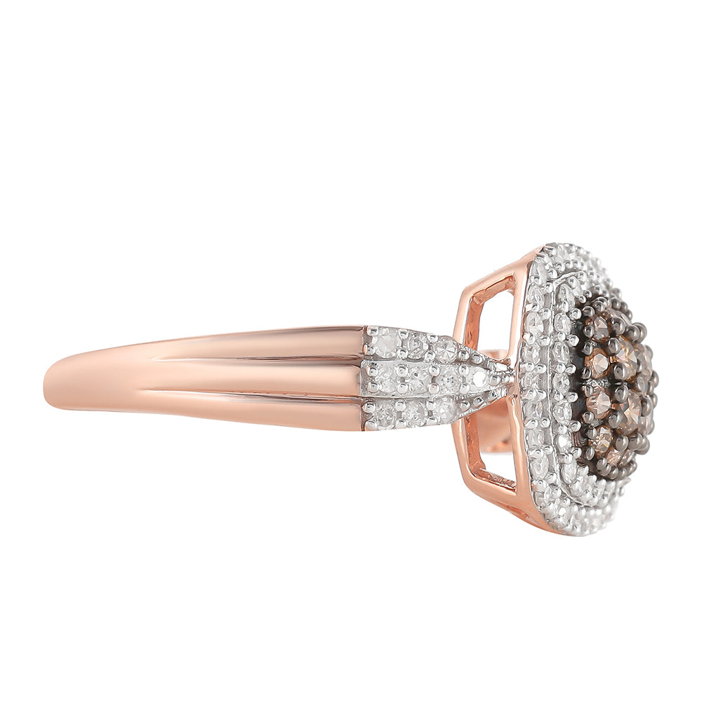 Rosevergoldeter Silberring mit Champagner-Diamant