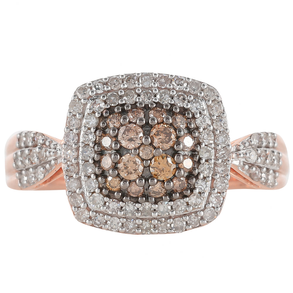 Rosevergoldeter Silberring mit Champagner-Diamant 1