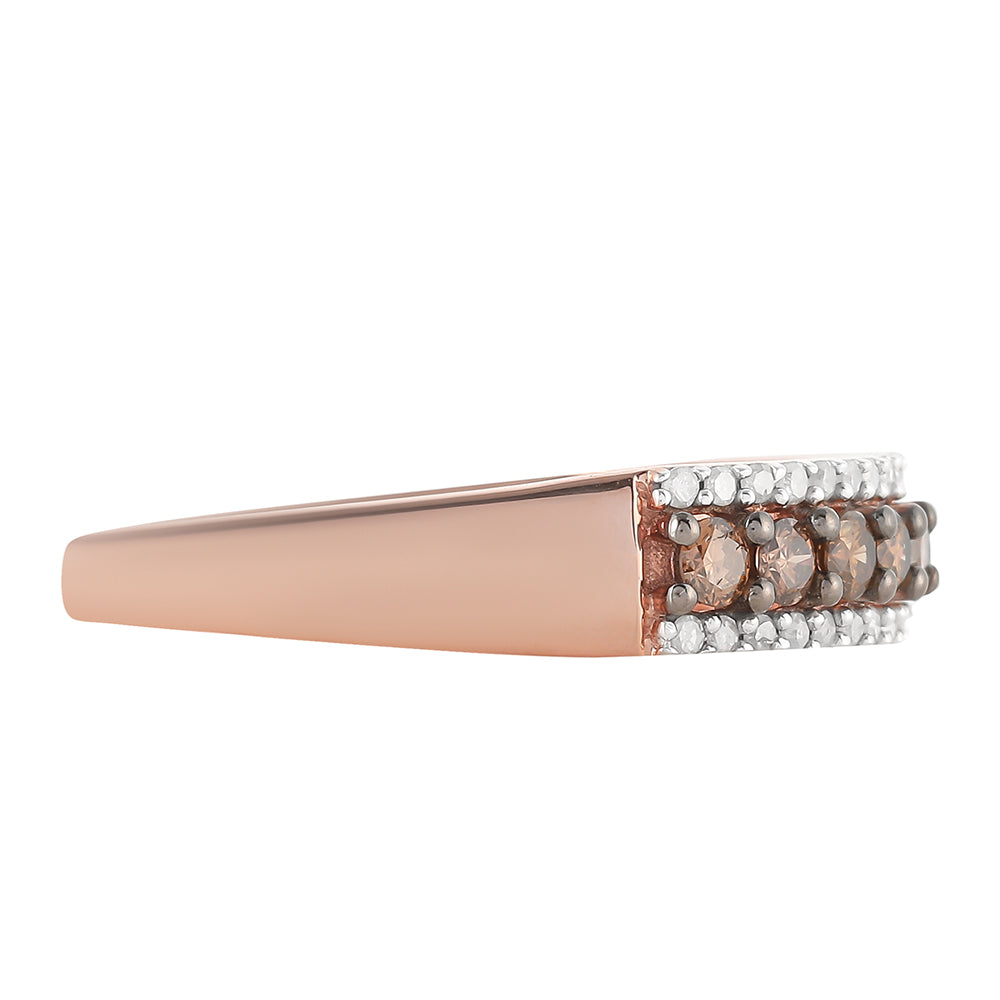 Rosevergoldeter Silberring mit Champagner-Diamant und weißem Diamant