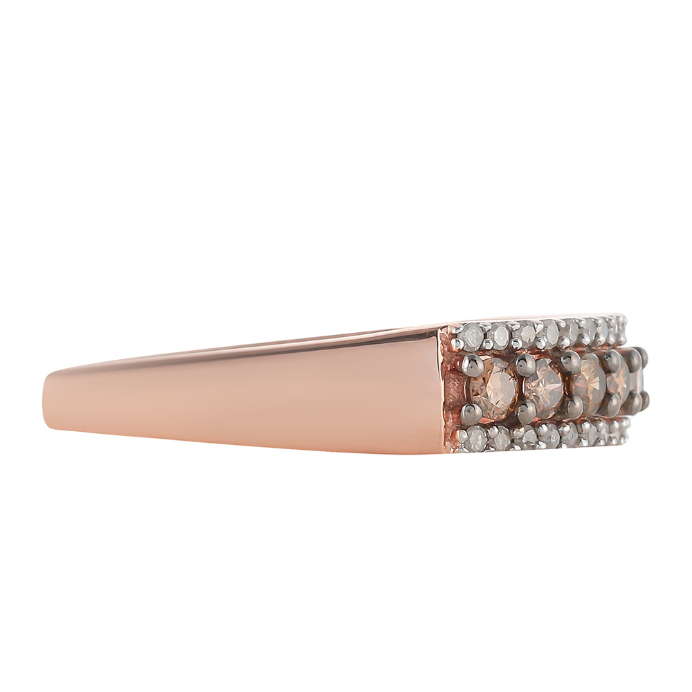 Rosevergoldeter Silberring mit Champagner-Diamant und weißem Diamant