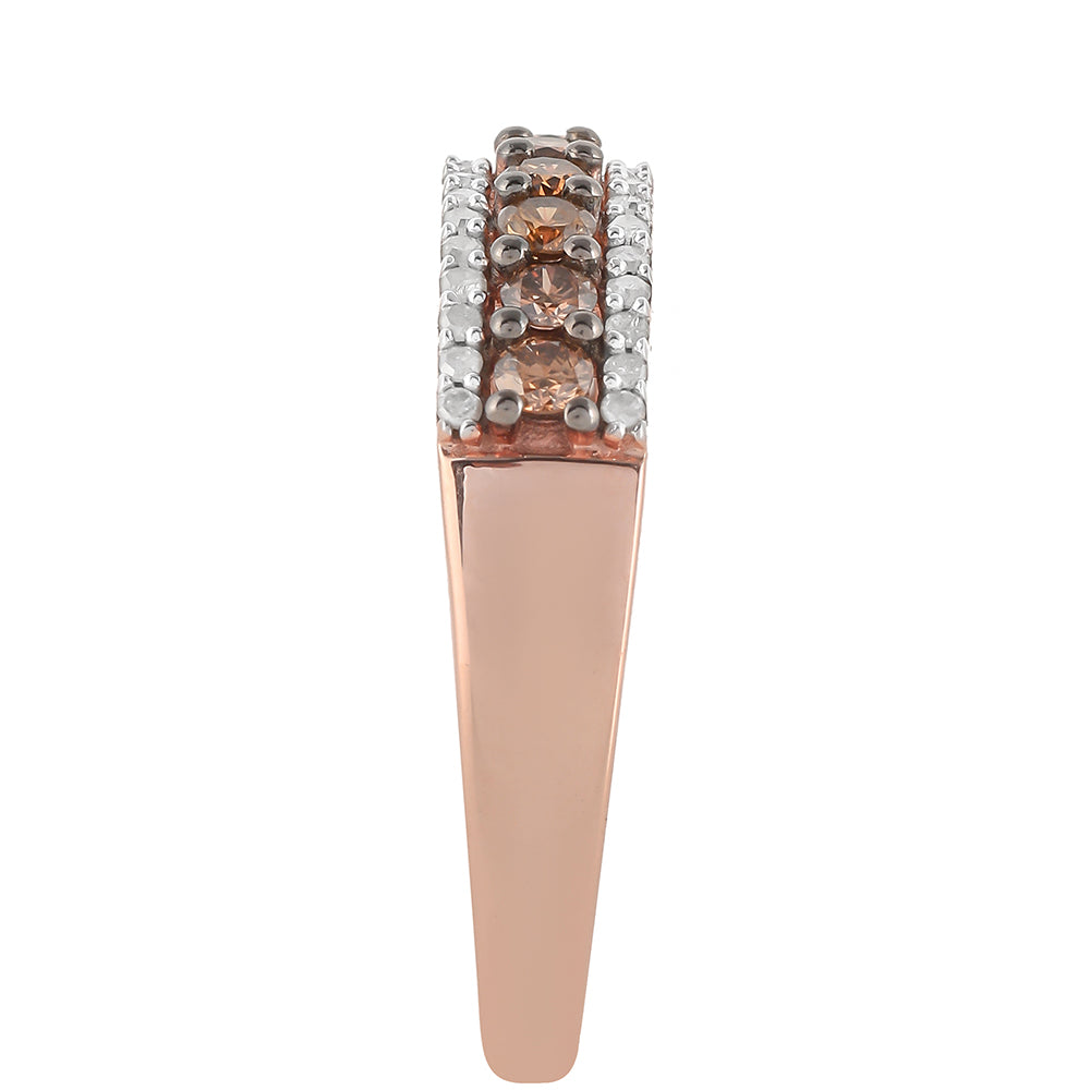 Rosevergoldeter Silberring mit Champagner-Diamant und weißem Diamant