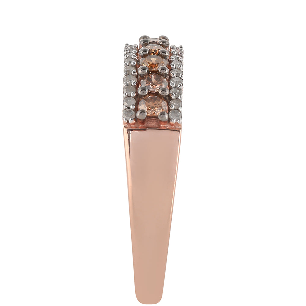Rosevergoldeter Silberring mit Champagner-Diamant und weißem Diamant 3