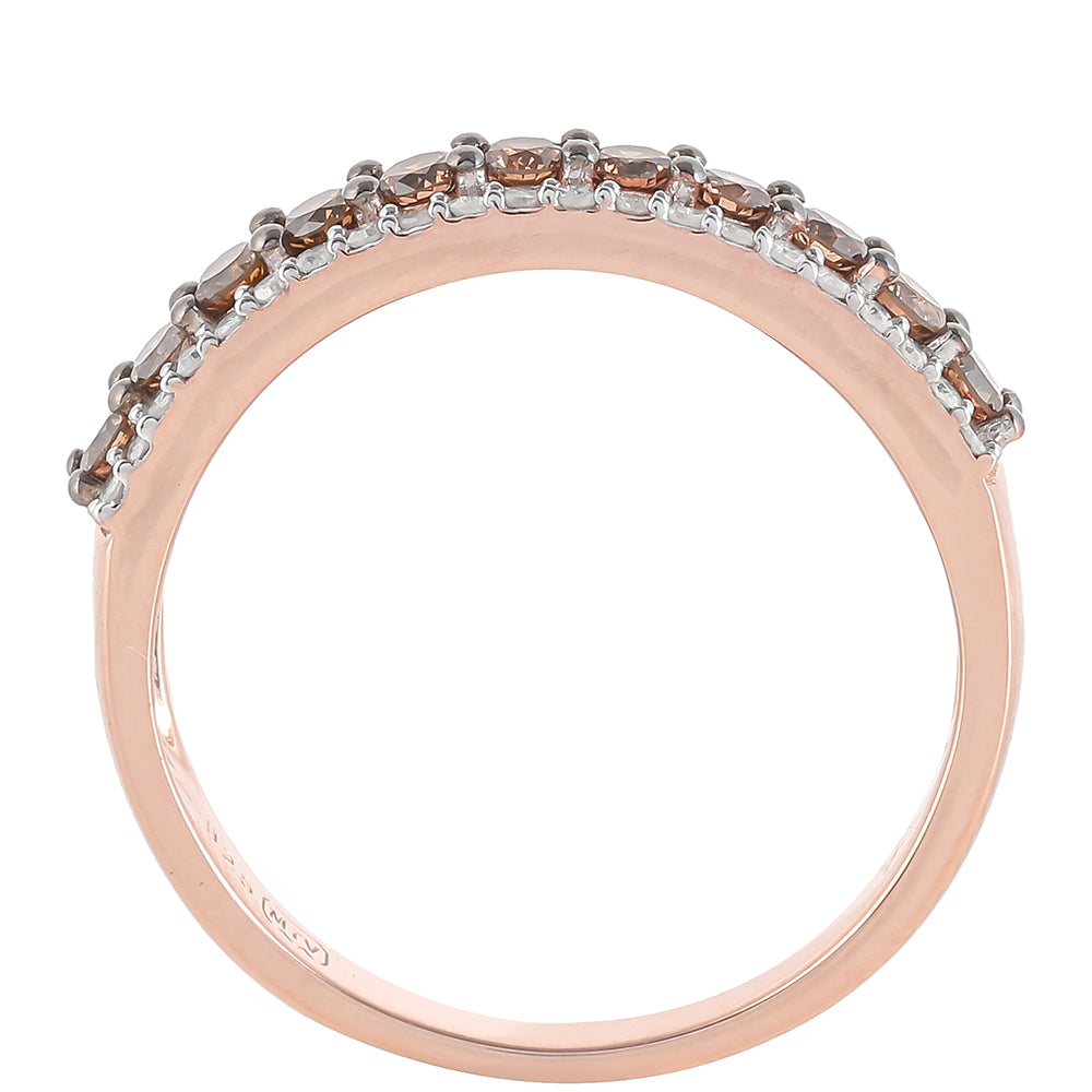 Rosevergoldeter Silberring mit Champagner-Diamant und weißem Diamant