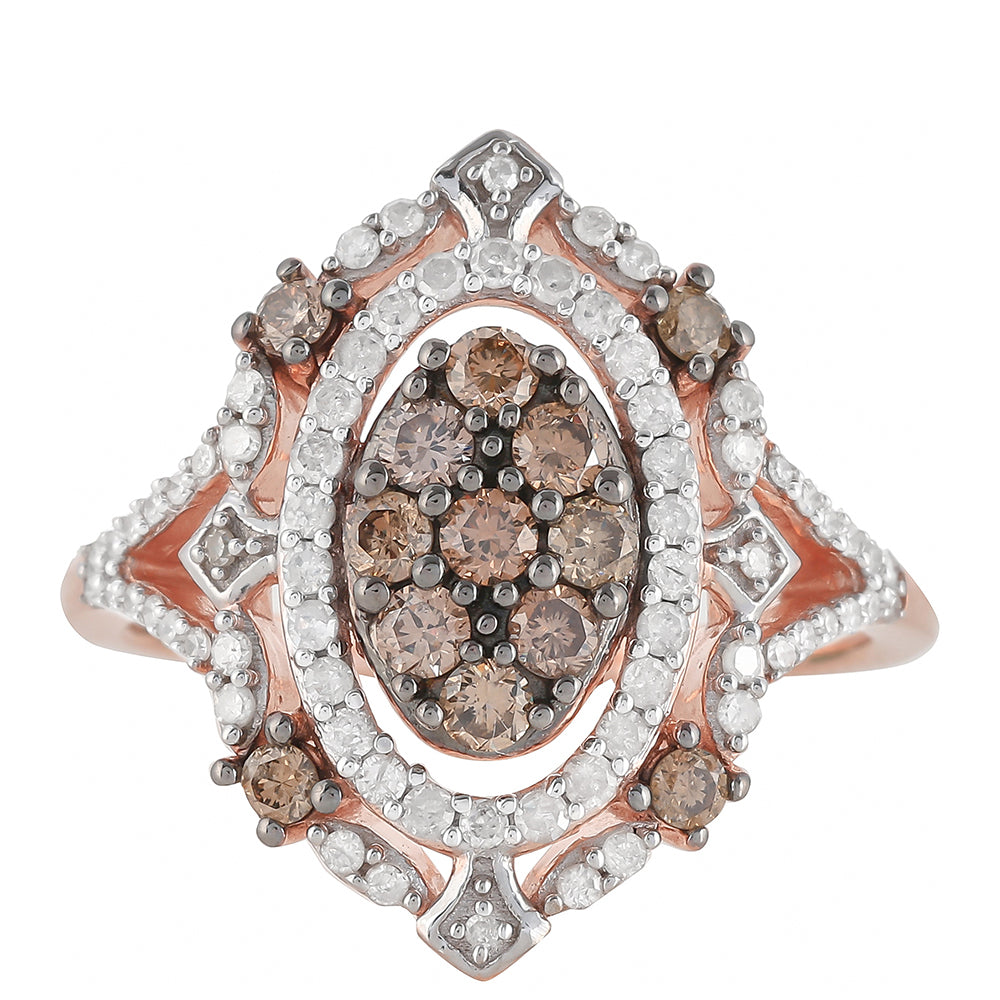 Rosevergoldeter Silberring mit Champagner-Diamant