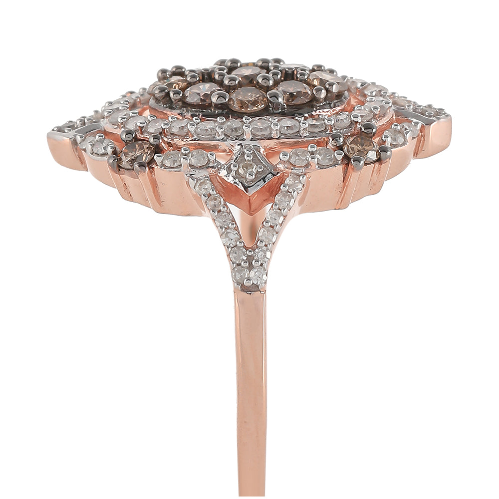 Rosevergoldeter Silberring mit Champagner-Diamant
