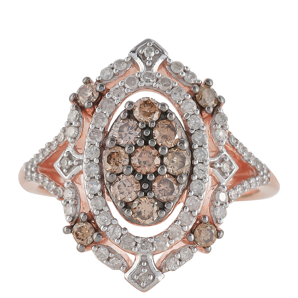 Rosevergoldeter Silberring mit Champagner-Diamant