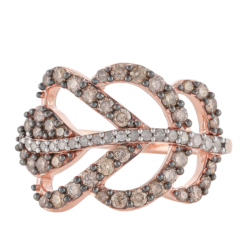 Rosevergoldeter Silberring mit Champagner-Diamant 1