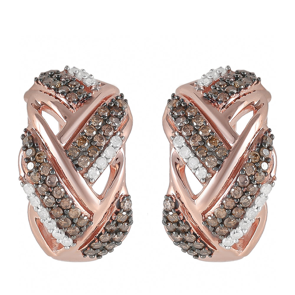 Rosevergoldete Silberohrringe mit Champagner-Diamant und weißem Diamant