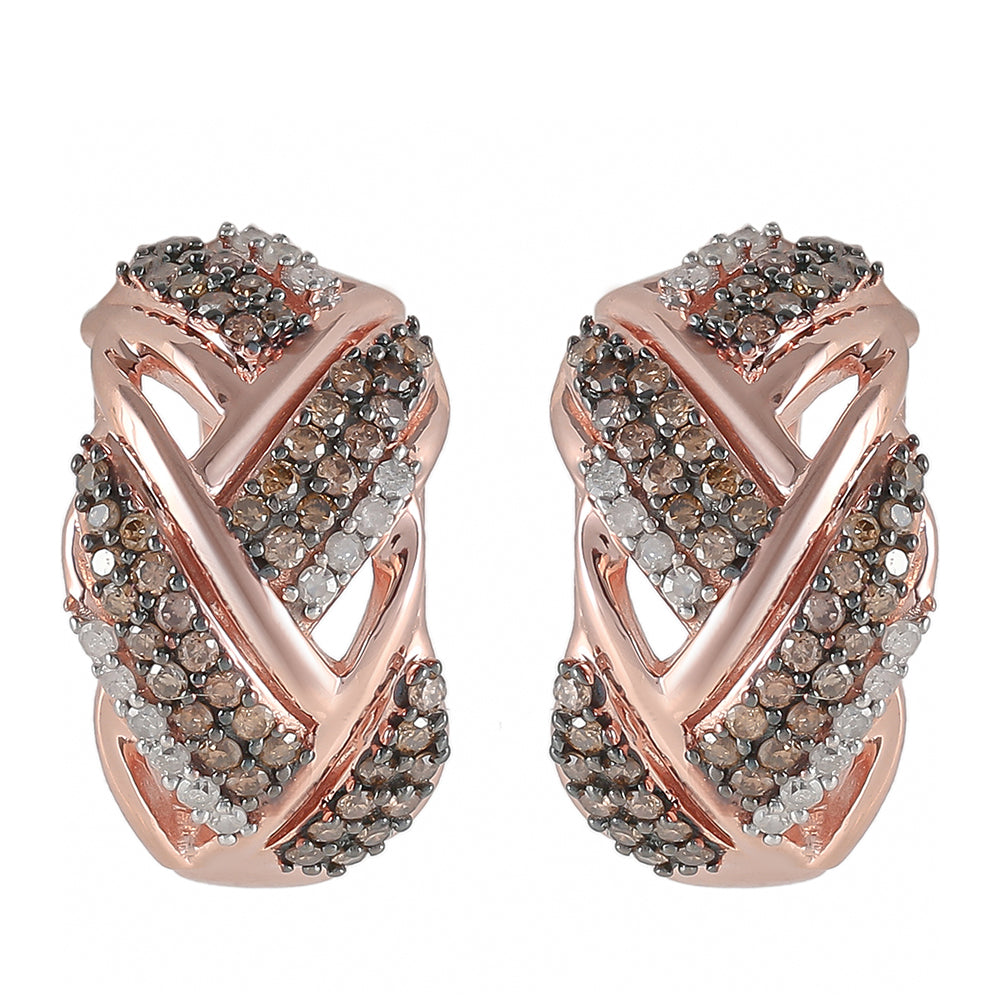 Rosevergoldete Silberohrringe mit Champagner-Diamant und weißem Diamant