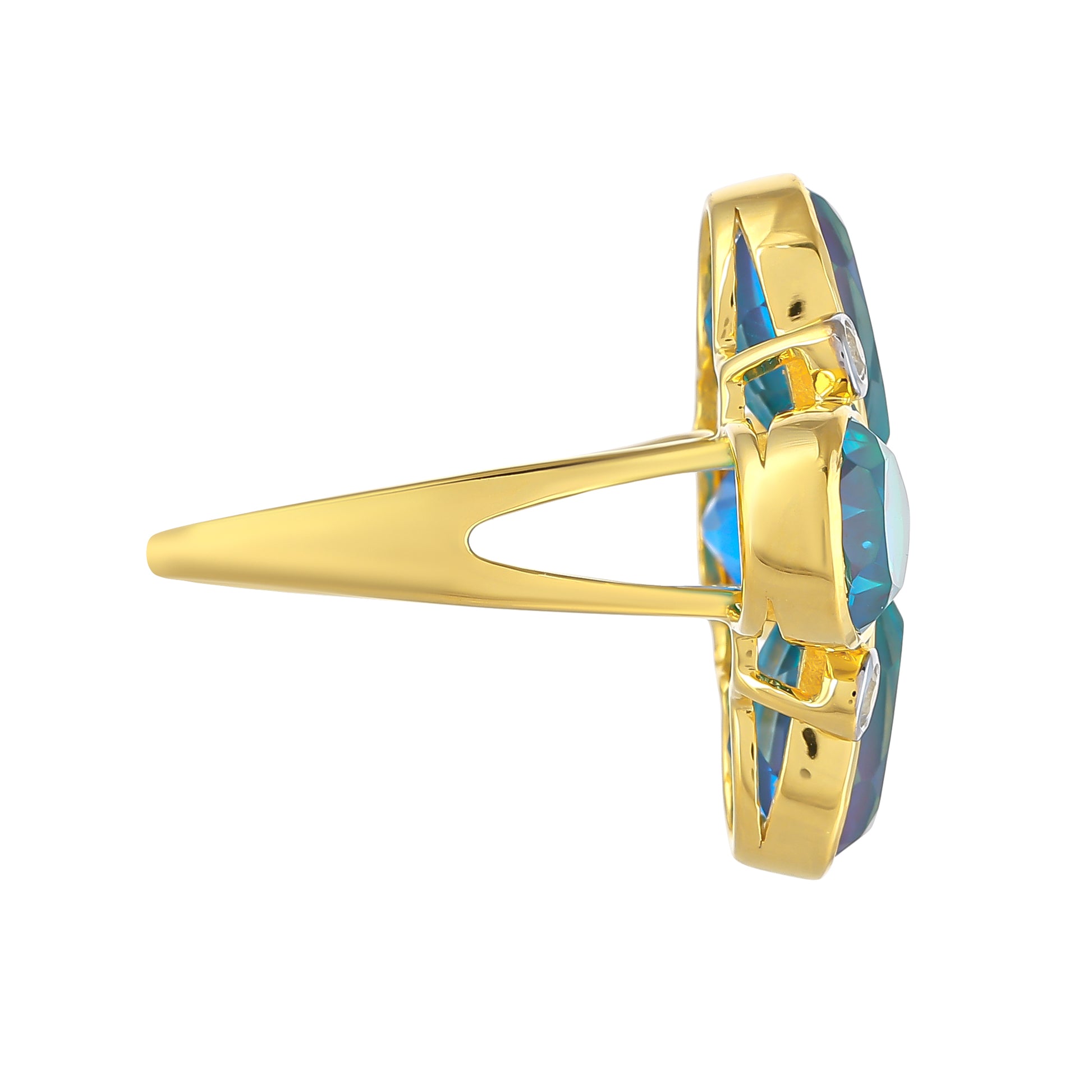Goldplattierter Silberring mit Pfauenquarz und weißem Topas 2