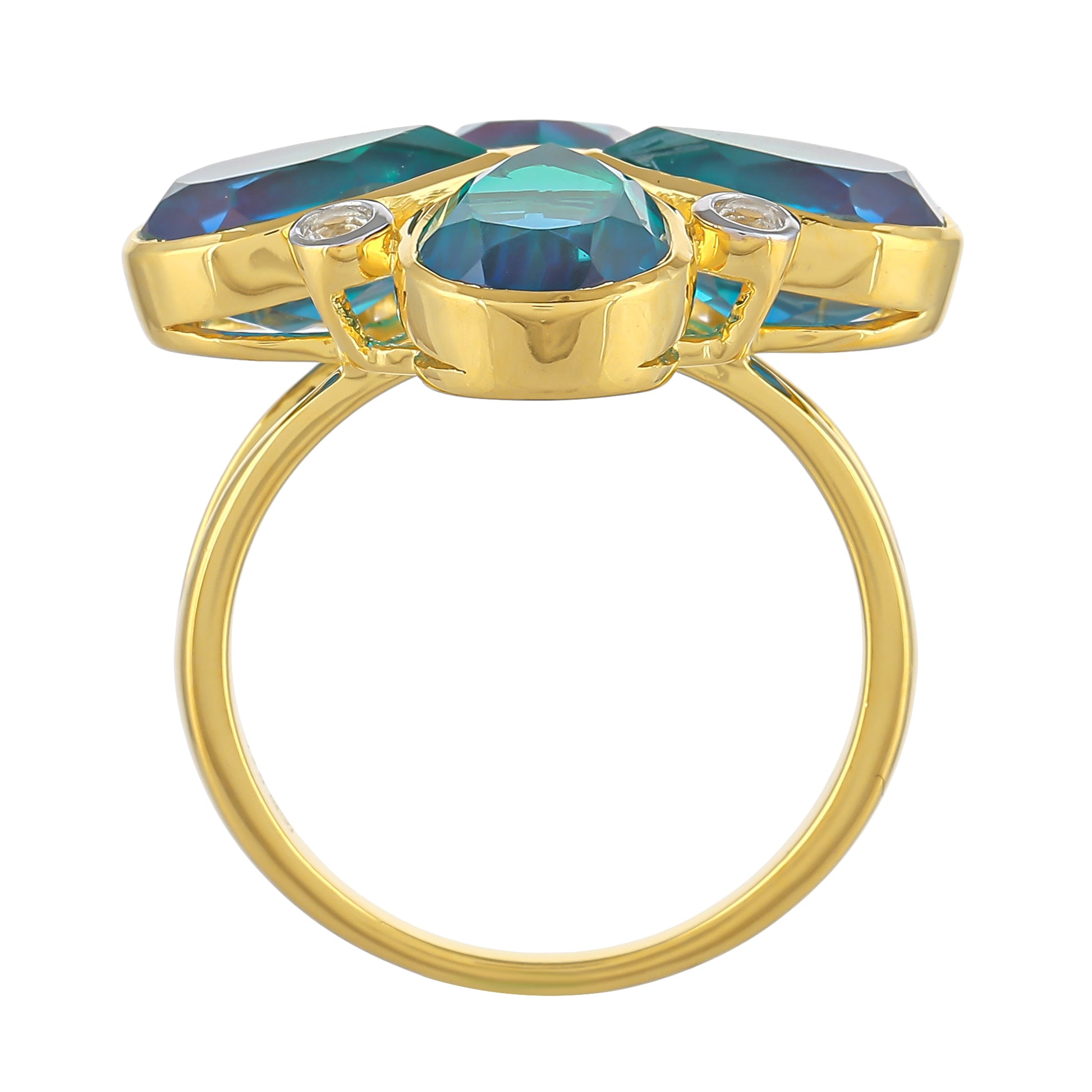 Goldplattierter Silberring mit Pfauenquarz und weißem Topas 4