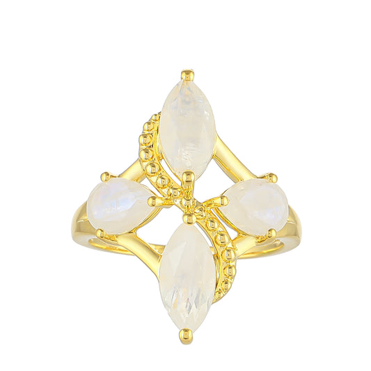 Goldplattierter Silberring mit Regenbogenmondstein