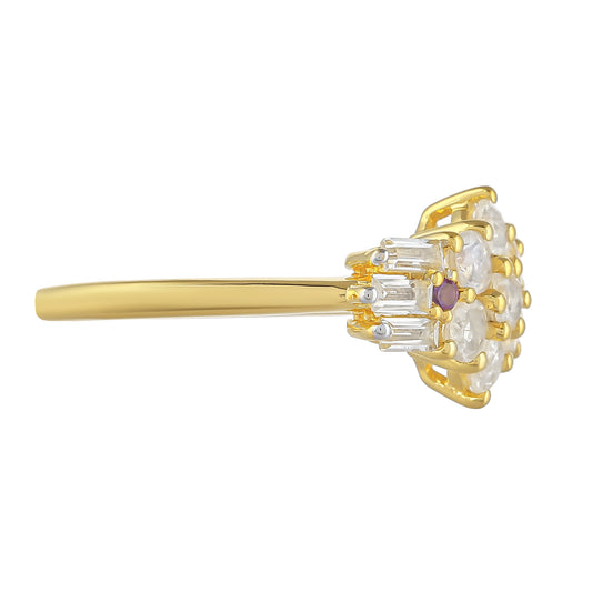 Goldplattierter Silberring mit Regenbogenmondstein und brasilianischem Amethyst