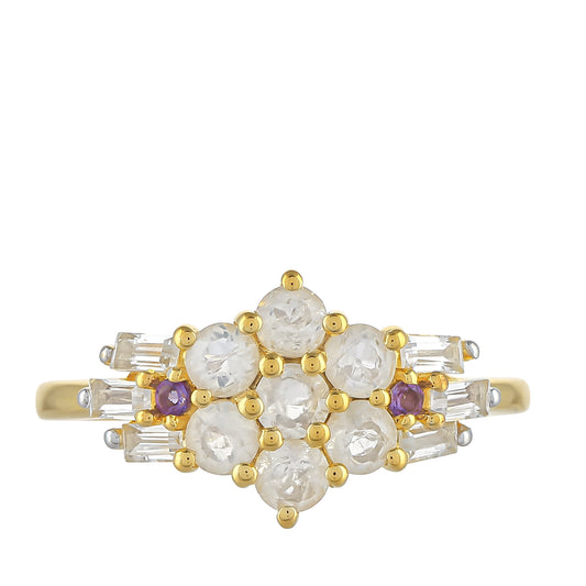 Goldplattierter Silberring mit Regenbogenmondstein und brasilianischem Amethyst