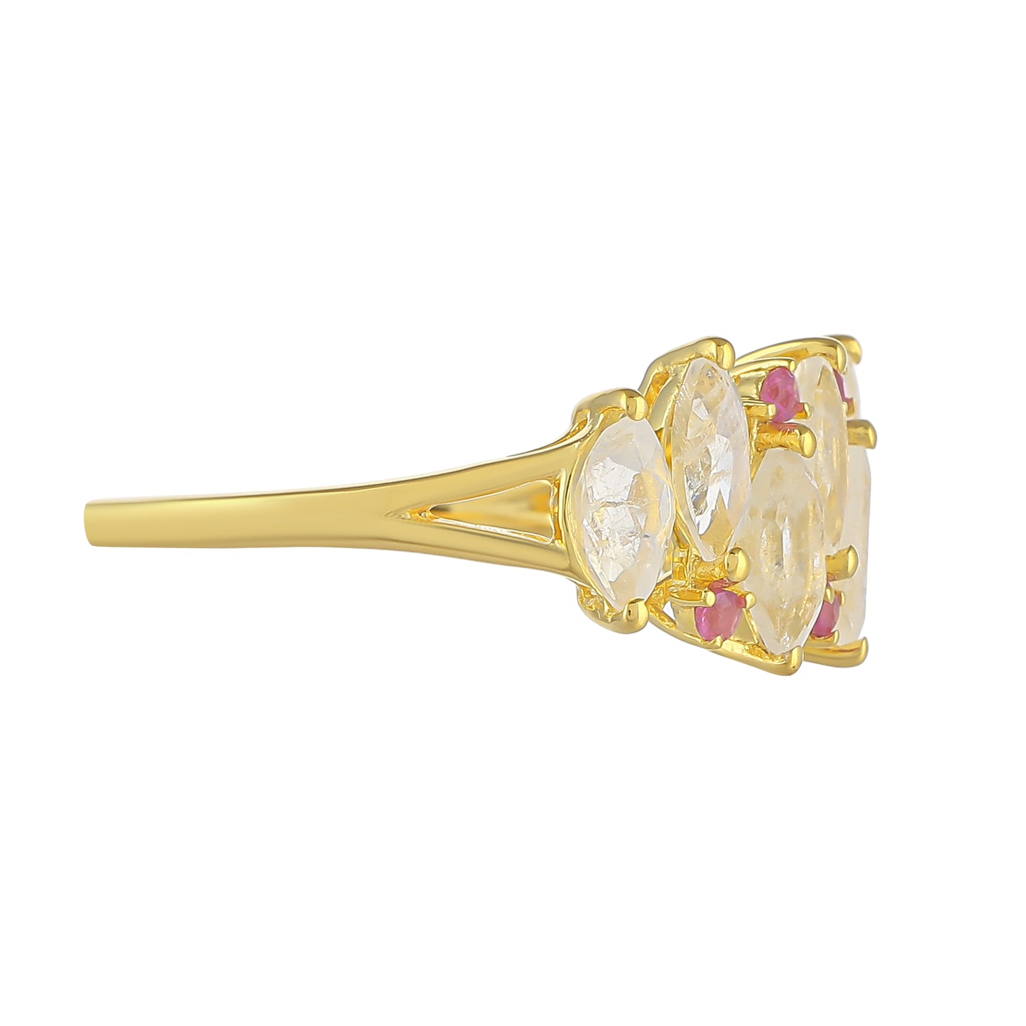 Goldplattierter Silberring mit Regenbogenmondstein und Thai Rubin