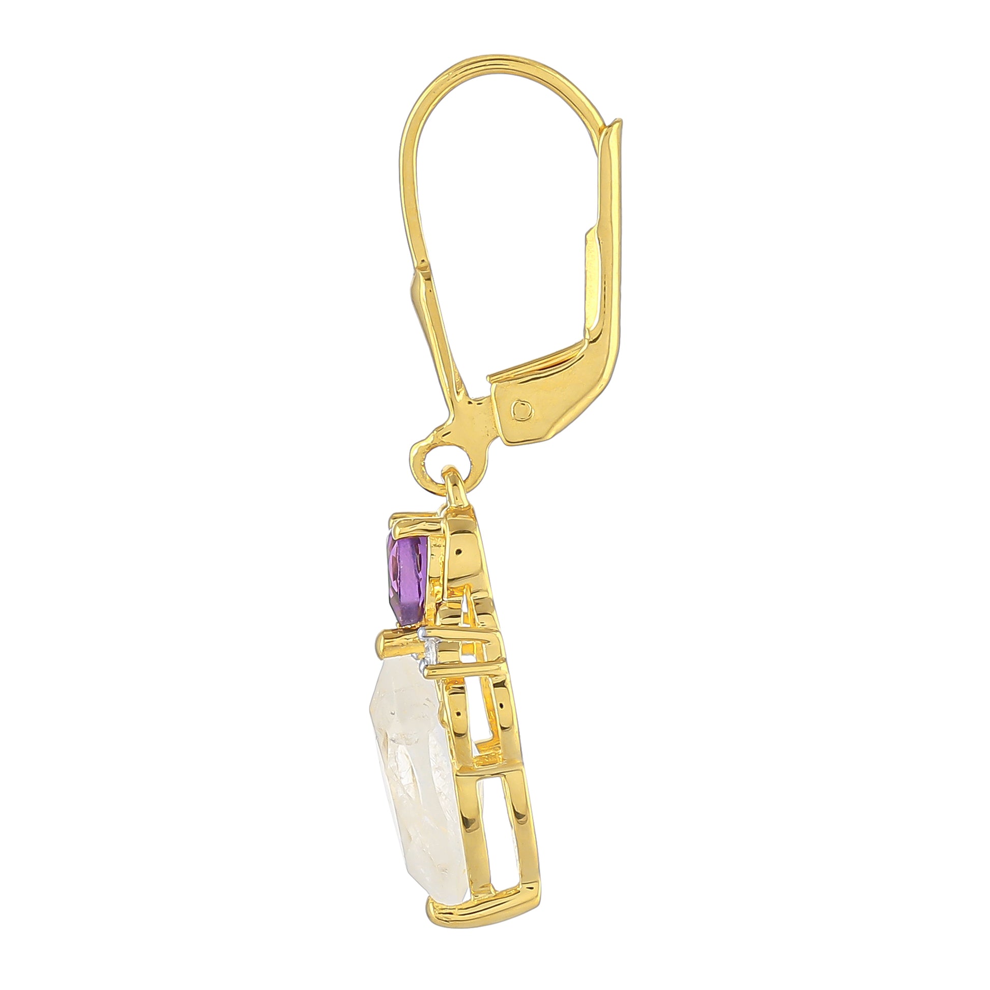 Goldplattierte Silberohrringe mit Regenbogenmondstein und brasilianischem Amethyst 2