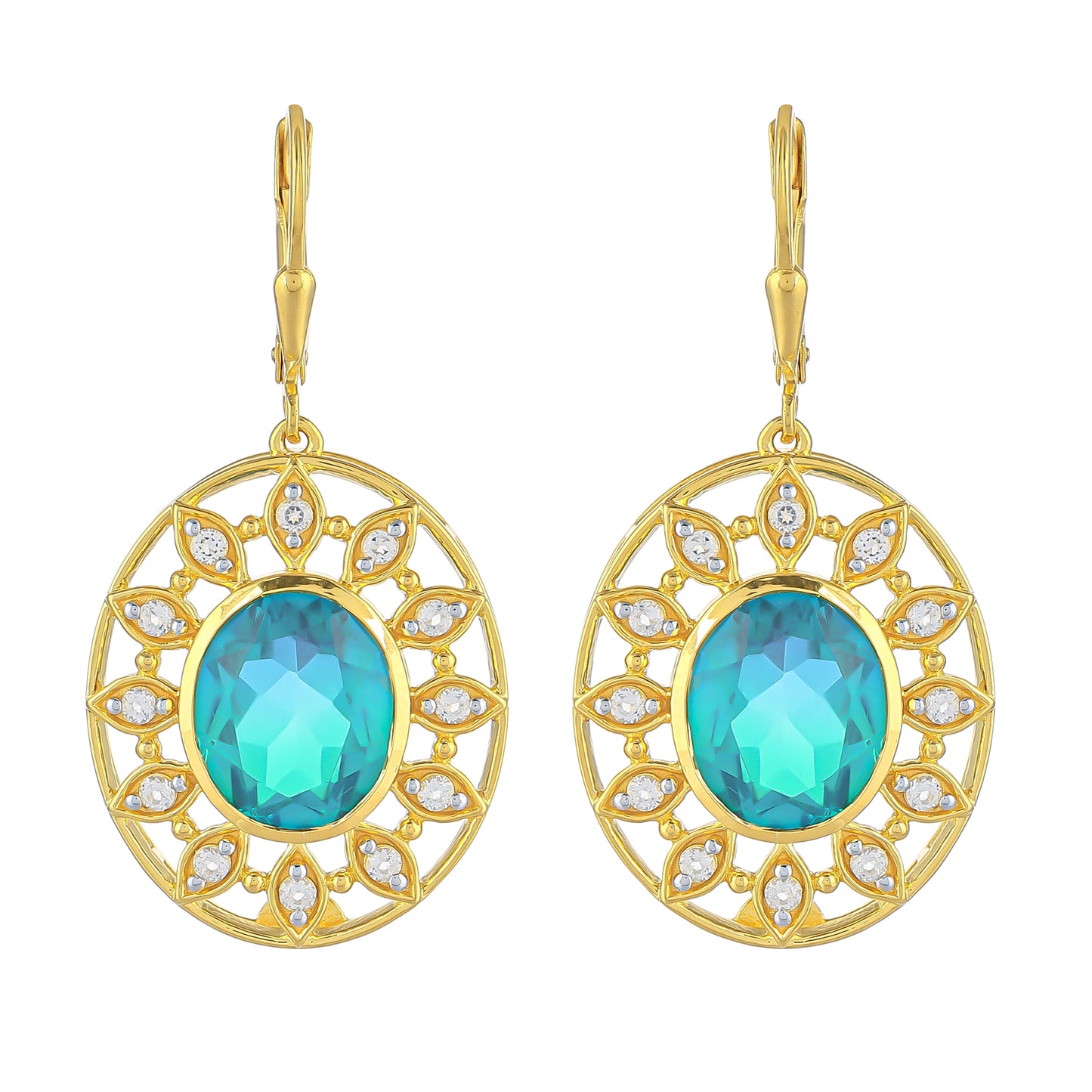 Goldplattierte Silberohrringe mit Pfauenquarz und weißem Topas