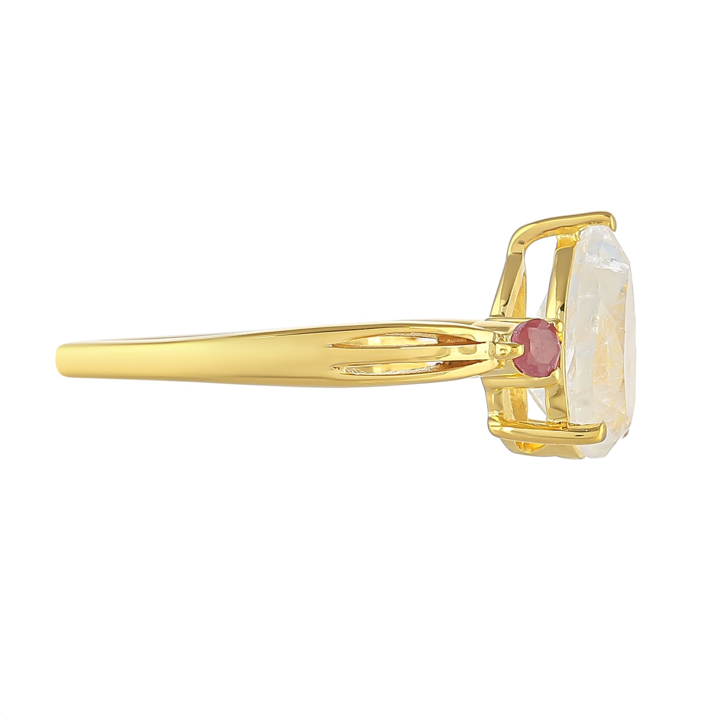 Goldplattierter Silberring mit Regenbogenmondstein und Thai Rubin