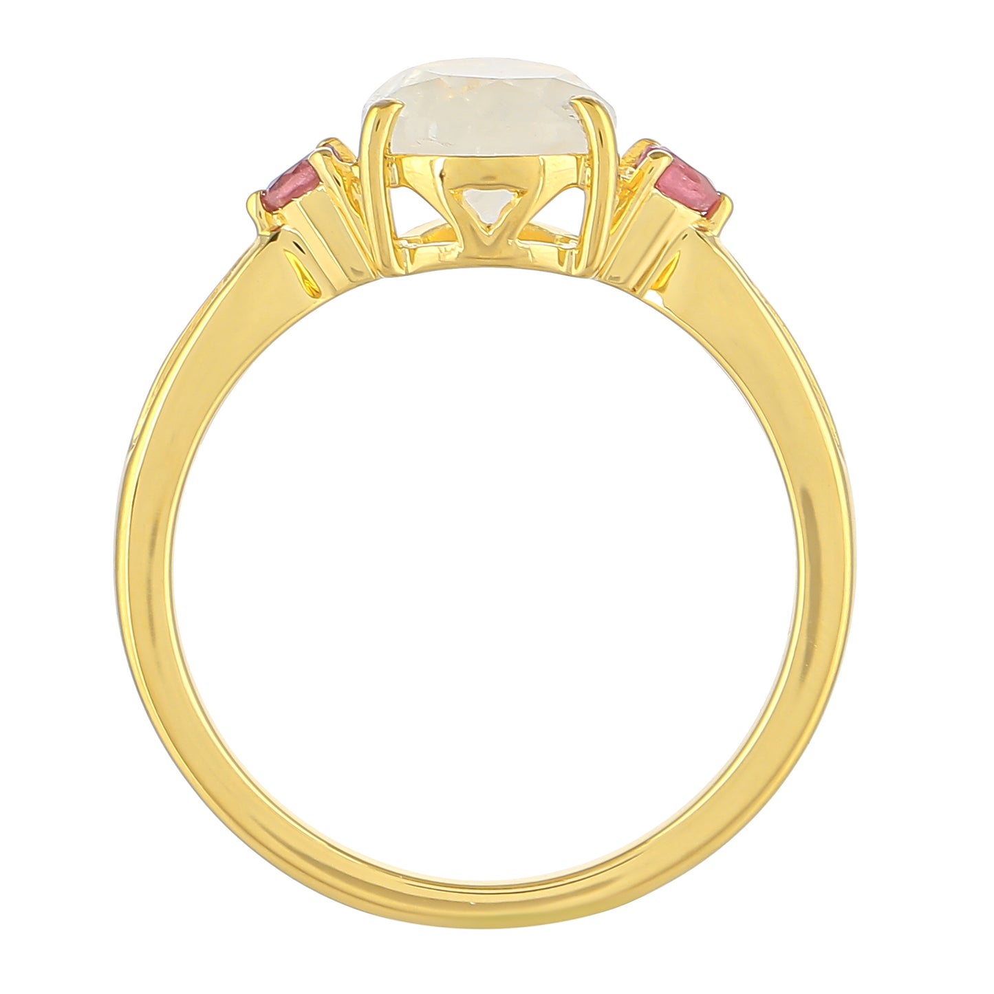 Goldplattierter Silberring mit Regenbogenmondstein und Thai Rubin