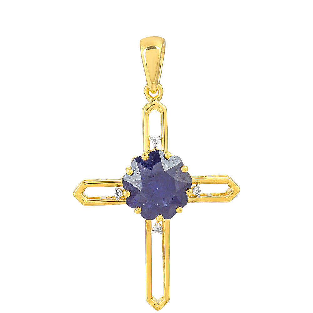 Goldplattierter Silberanhänger mit Thai blauem Saphir und weißem Topas