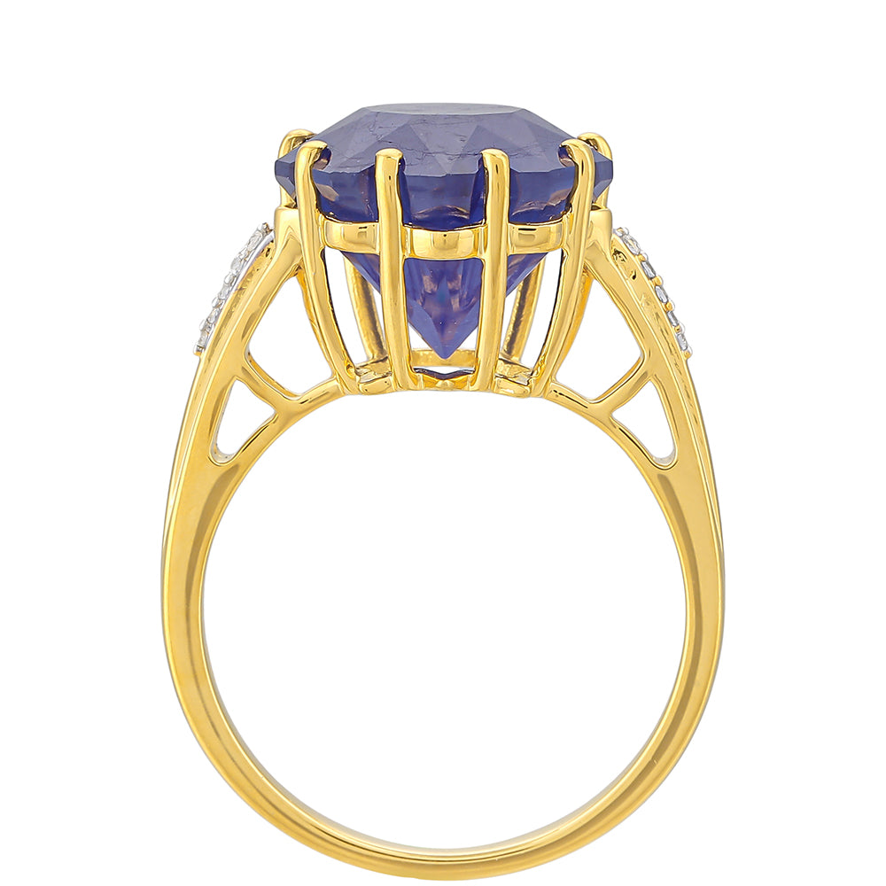 Goldplattierter Silberring mit Thai blauem Saphir und weißem Topas 4
