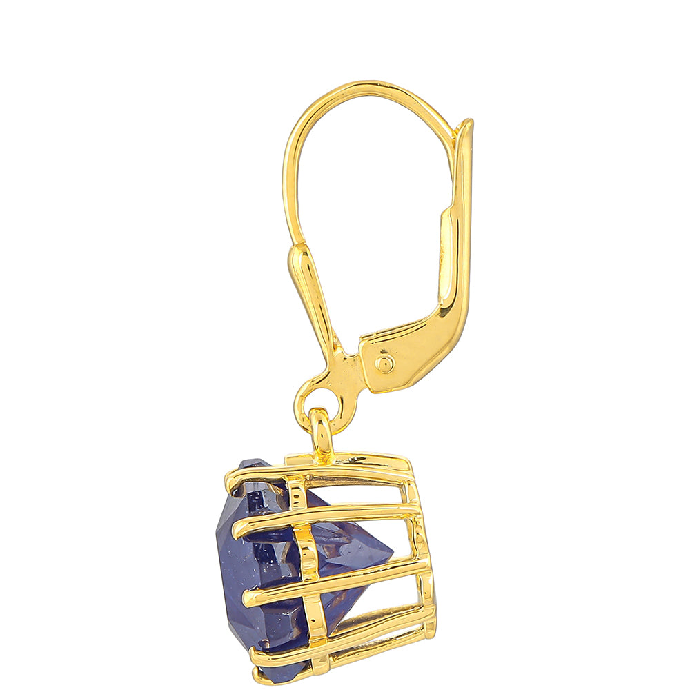 Goldplattierte Silberohrringe mit Thai blauem Saphir