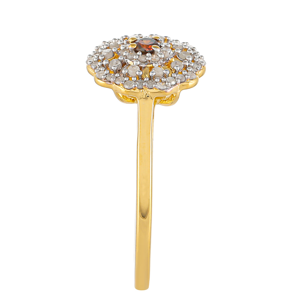 Goldplattierter Silberring mit rotem Diamant und weißem Diamant