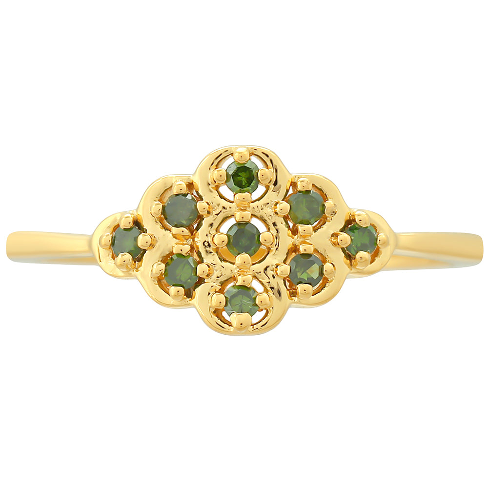 Goldplattierter Silberring mit grünem Diamant