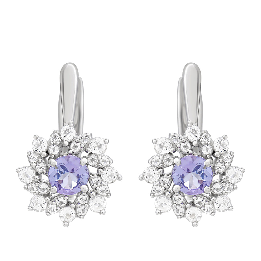 Silberohrringe mit Tansanit - Klasse AAA und weißem Topas